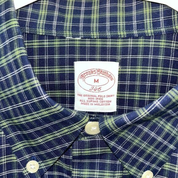 New Brooks Brothers Golden Fleece Blue Green plaid supima original polo shirt-M - Picture 4 of 4
